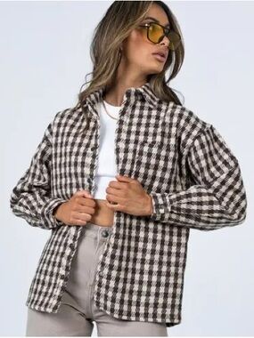 Princess Polly Brown & Cream Checkered Shacket